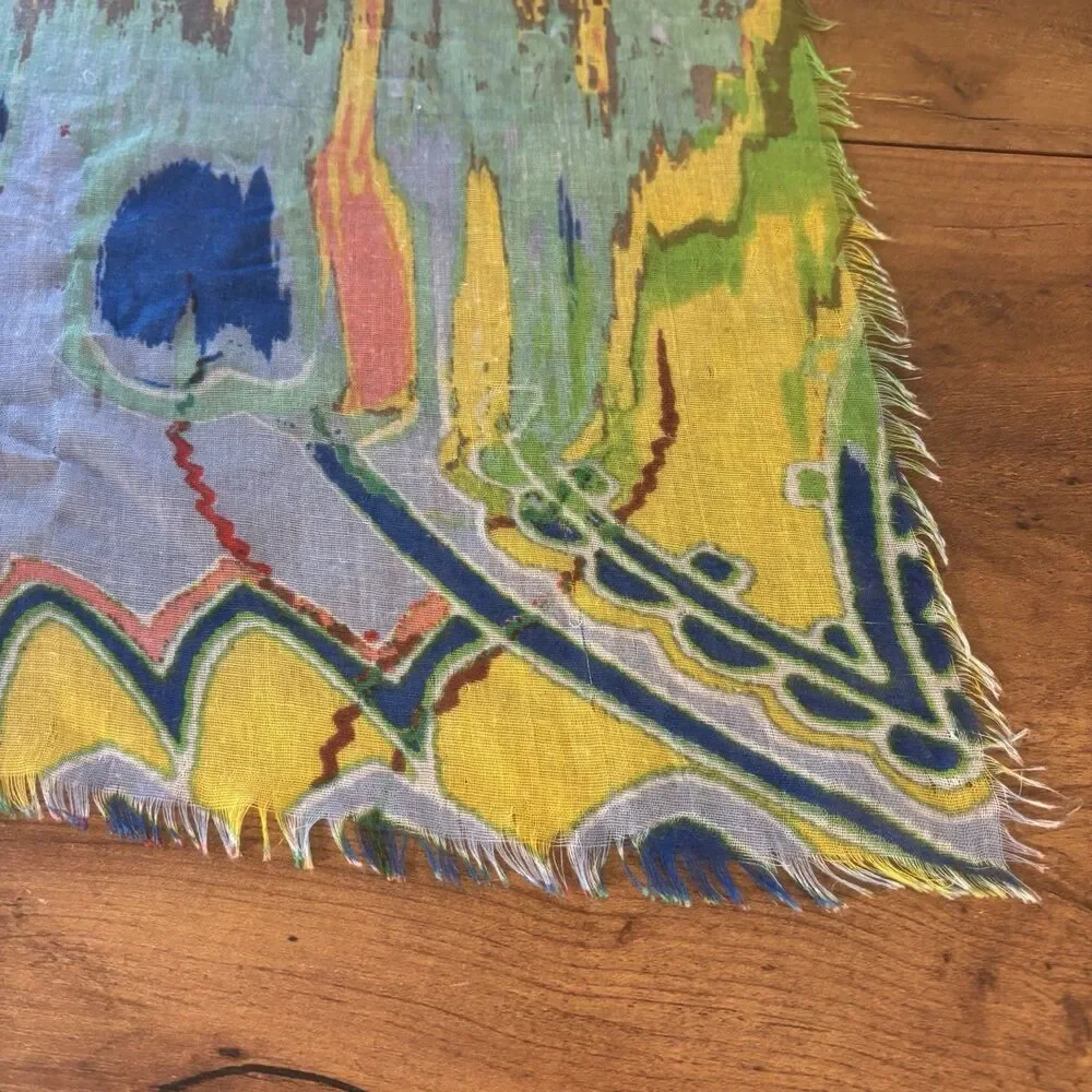 Vibrant Multi Color Paisley Abstract Scarf Large Square Lightweight Fringed